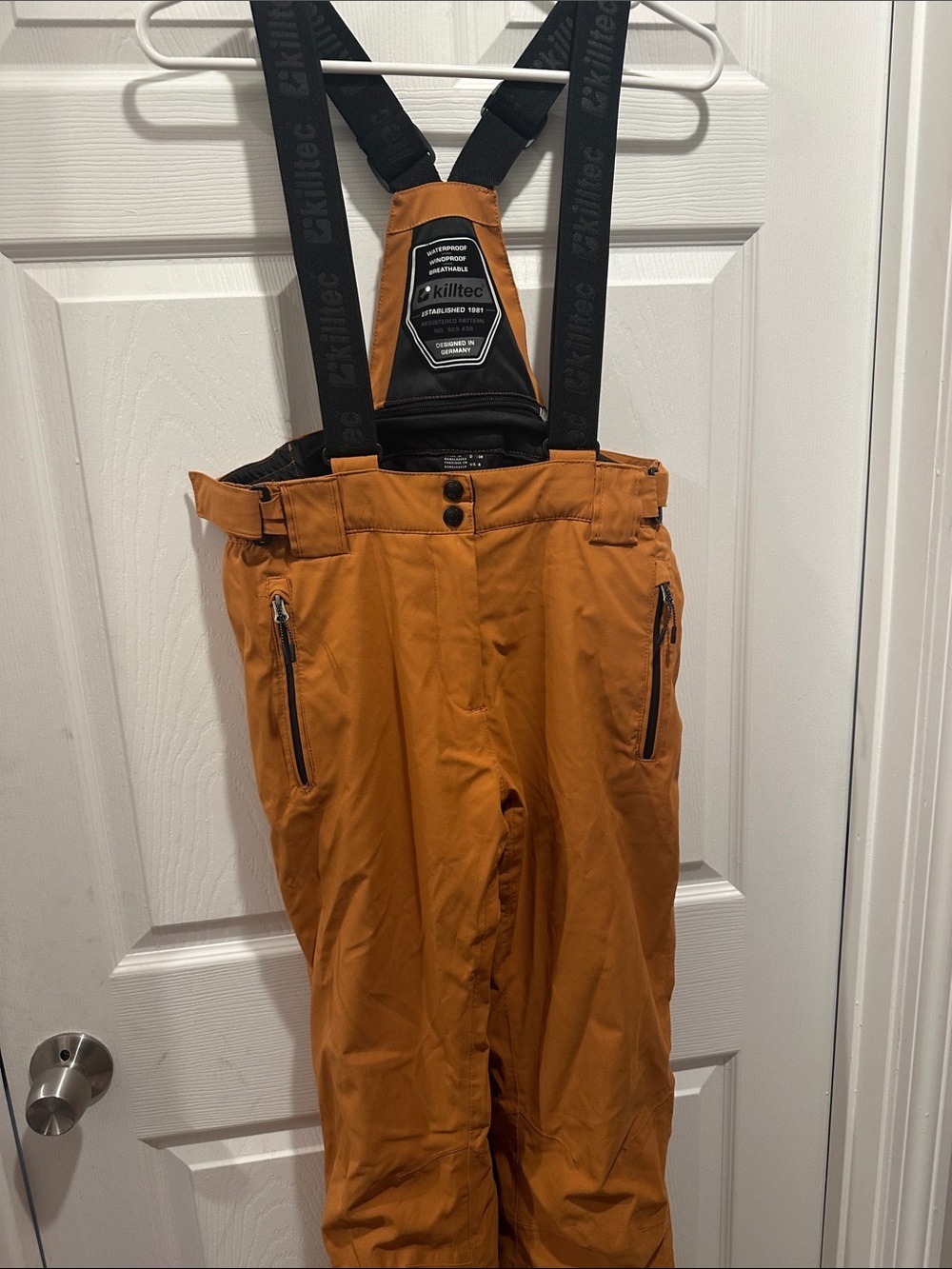 Killtec Men's Orange Ski Bib Pants with Adjustable Black Suspenders